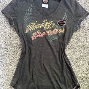 Harley Davidson Grey V Neck Tee